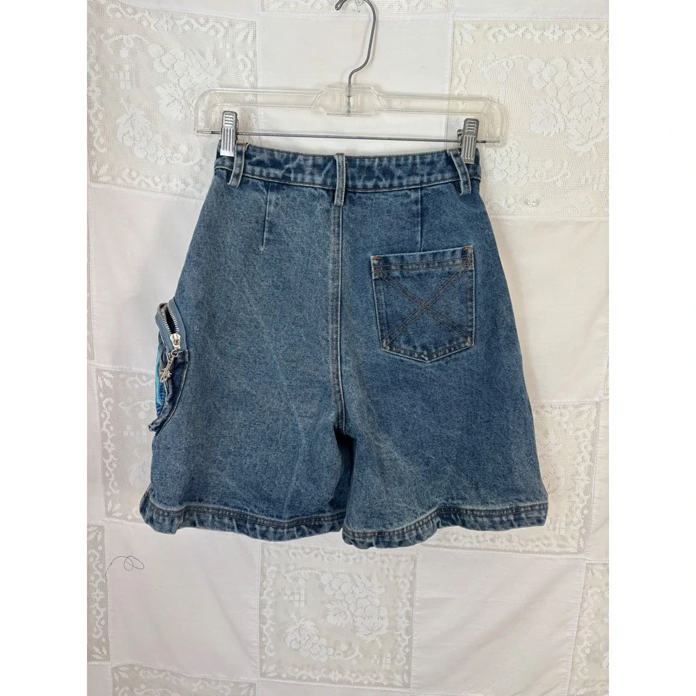 Blue Denim High Waist 90s Vibe Baggy Streetwear Shorts Size XXS